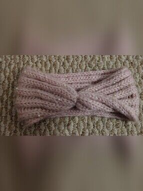 Knit Pearl-Embellished Pink Headband